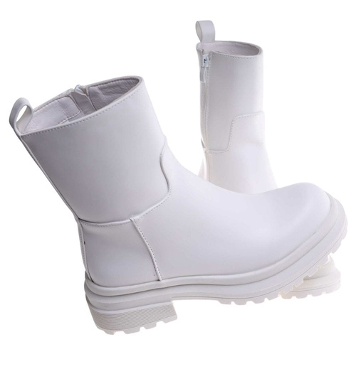 Botki damskie na płaskim obcasie Białe /A10-3 18262 W187 +H2/