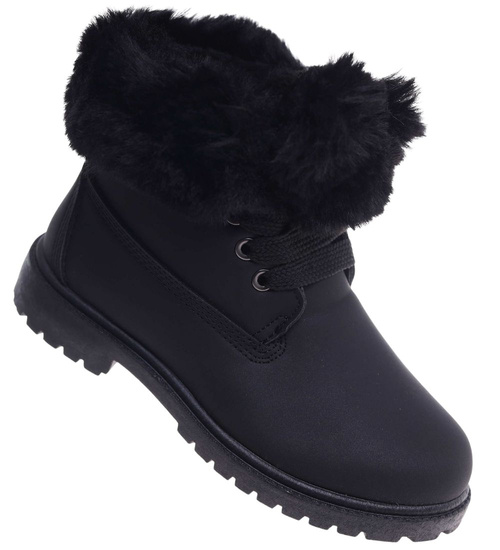 Czarne dziewczęce trapery z futerkiem /D9-2 12735 T492 +H2/