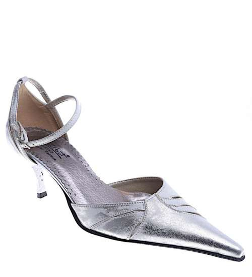 Srebrne skórzane czółenka ze szpiczastym noskiem /H SR130/ Srebrne skórzane czółenka ze szpiczastym noskiem /H SR130/