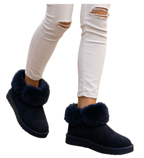 Granatowe kozaki śniegowce z futerkiem /A2-2 17093 T195/