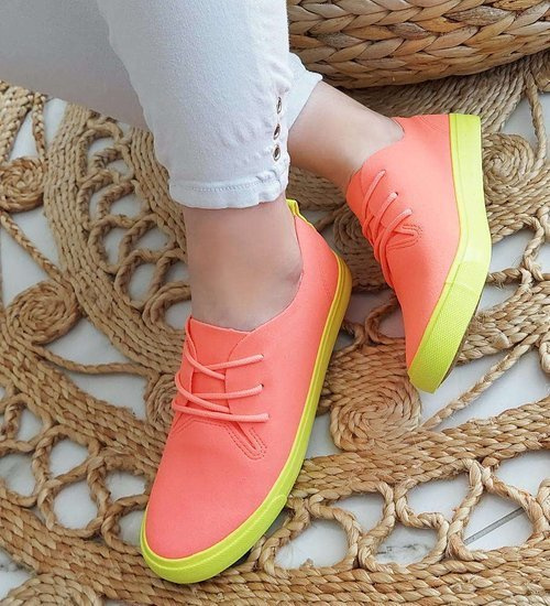 Sznurowane damskie trampki Pomarańczowe /E1-3 8895 S076/