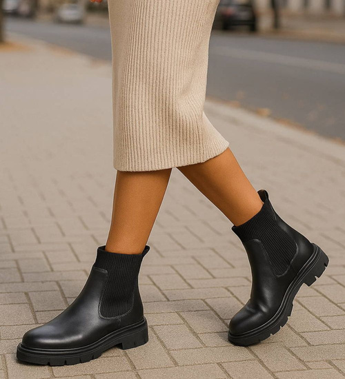 Czarne elastyczne dziewczęce botki ocieplane /E6-2 18339 T3/