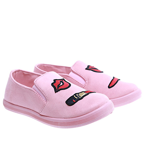 Dziewczęce wsuwane tenisówki różowe z naszywkami /G2-3 15563 T195/