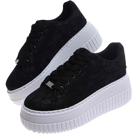 Czarne koronkowe trampki na platformie Seastar /G4-2 17409 S499/