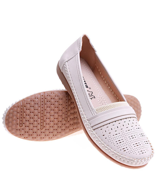 Wsuwane beżowe ażurowe wiosenne półbuty /E9-3 15871 T396/