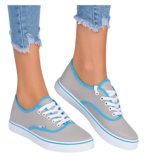 Sznurowane szare trampki damskie /F8-1 8249 T098/