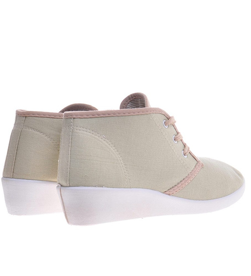 Wiązane beżowe tenisówki na koturnie /B1-3 11147 S193/