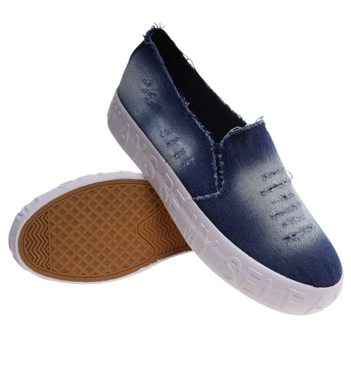 Wsuwane niebieskie trampki na platformie /G8-3 18080 T18-5//