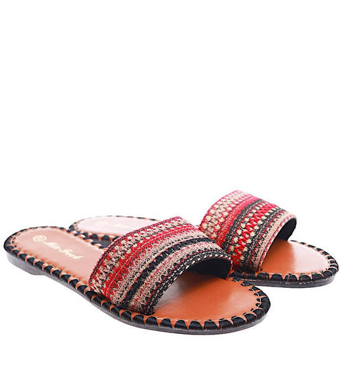 Płaskie klapki damskie z azteckim wzorem Black /B4-2 16354 G079/