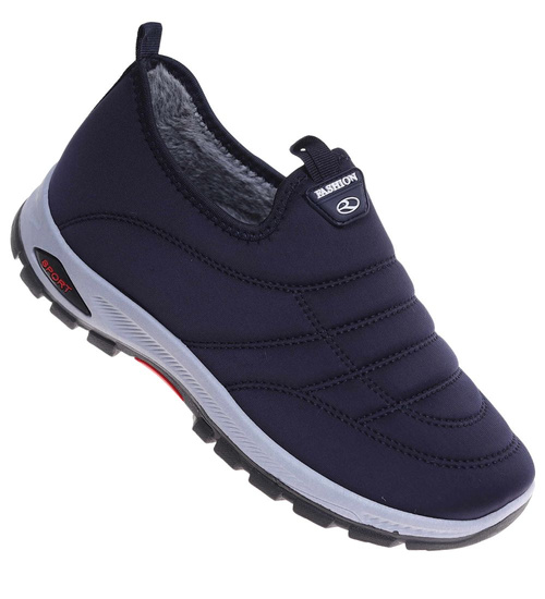 Wsuwane sneakersy męskie z ociepleniem Granatowe /D8-3 18250 T386/