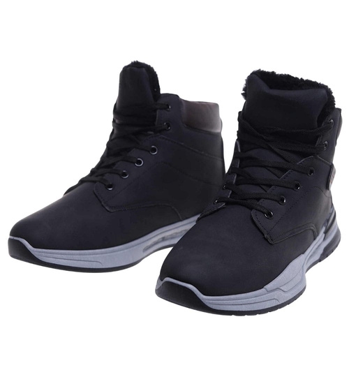 Czarne męskie buty trekkingowe z wysoką cholewką /B4-1 15258 T522/