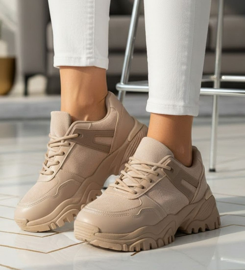 Wiązane sportowe buty damskie khaki /F1-3 13169 T499/