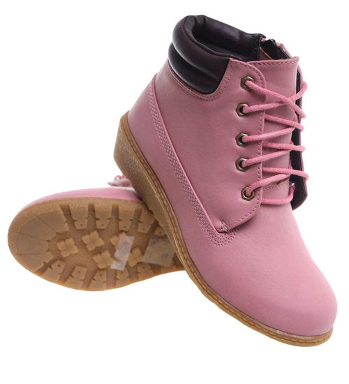 Różowe sznurowane botki na niskim koturnie /E9-2 16625 T7-38/