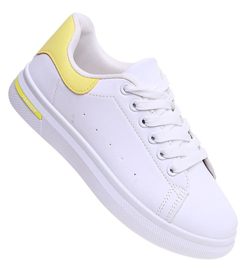 Białe damskie trampki z żółtymi dodatkami /E2-2 16072 T198/