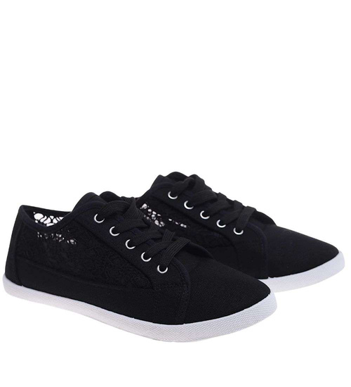 Tenisówki damskie czarne ażurowe koronkowe /H2 17337 T7/