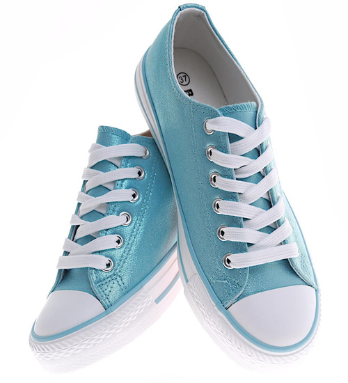 Niebieskie sznurowane damskie trampki /D7-3 16400 G168/