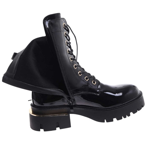 Lśniące botki glany w rockowym stylu Czarne /A2-1 18547 G388/