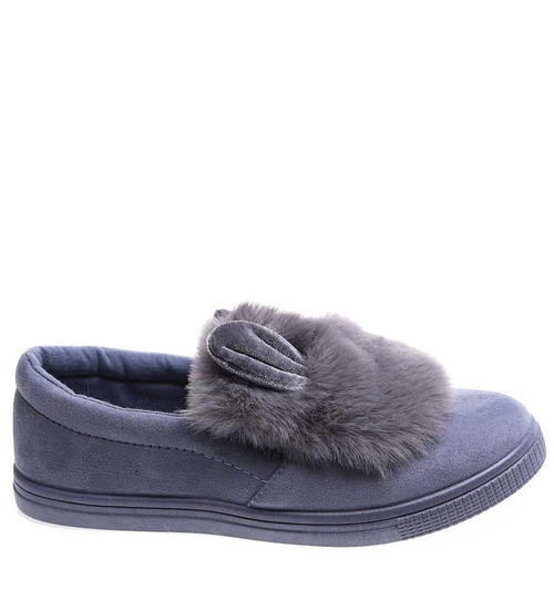 Wsuwane ciemno szare zamszowe trampki z uszami slip on /F9-2 15625 T037/