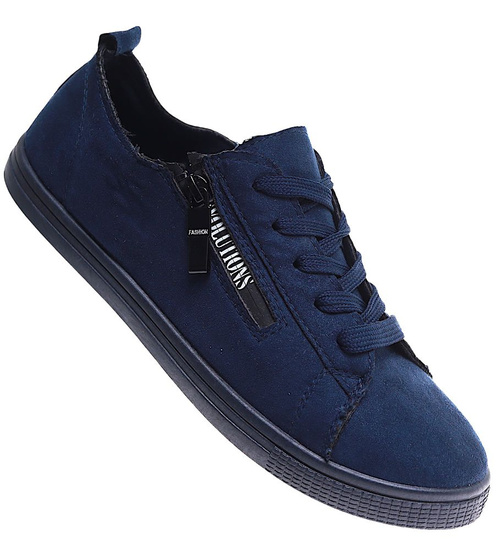 Sznurowane granatowe trampki damskie /E4-3 11671 T197/