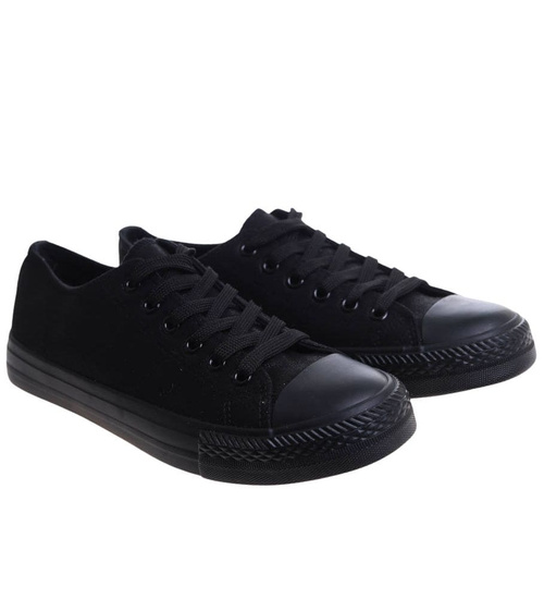 Czarne sznurowane damskie trampki /B3-2 16401 G168/