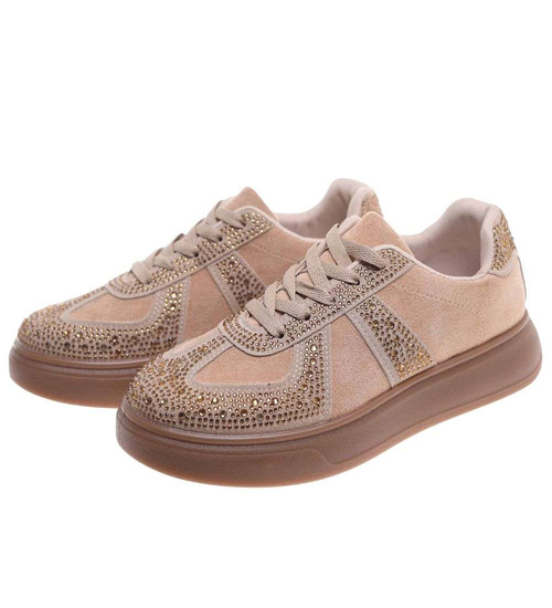 Zamszowe trampki damskie na platformie Khaki /D2-1 18815 W288/