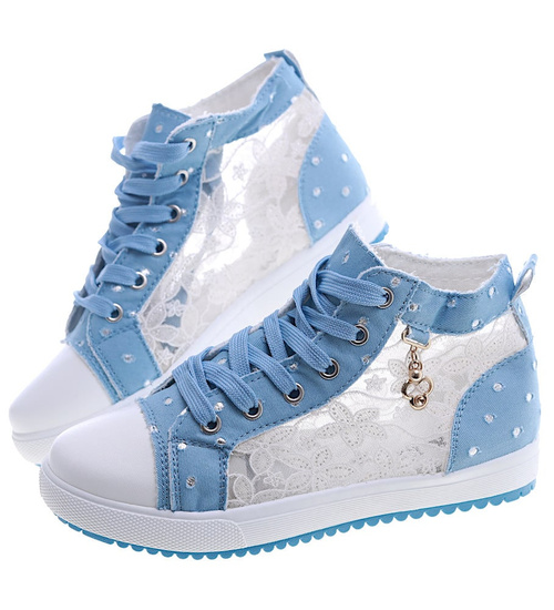 Wiązane niebieskie ażurowe trampki /G2-2 13383 S191/