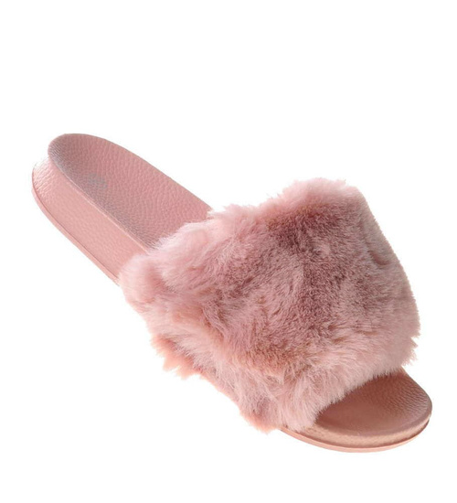 Różowe klapki damskie z futerkiem /G9-2 4511 S109/