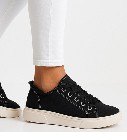 Czarne materiałowe trampki damskie /D2-1 16179 T190/