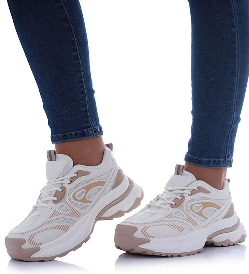 Biało beżowe buty sportowe na platformie /G11-3 17471 G391/