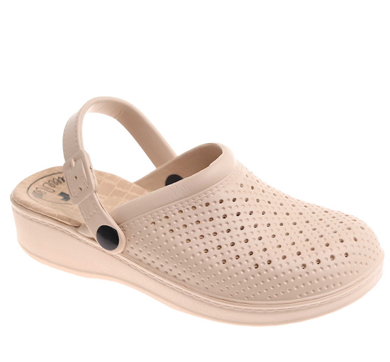 Beżowe kryte ażurowe klapki damskie /F3-1 17907 T189