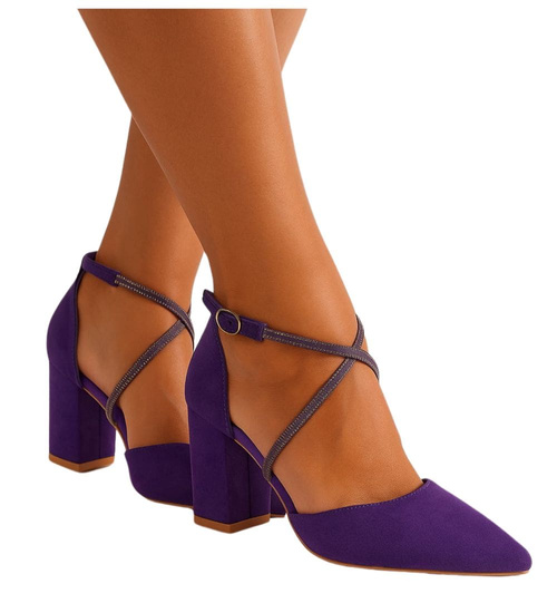 Fioletowe czółenka z paskiem na słupku /C6-2 17947 G152/