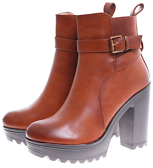 Brązowe botki damskie na platformie /D4-3 16917 G381/