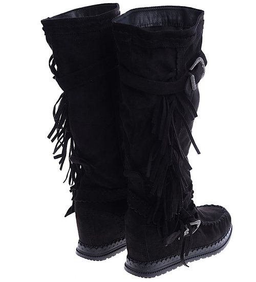 Czarne kozaki boho na ukrytym koturnie /B6-1 14854 T331/