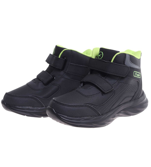 Ocieplane półbuty na rzepy Czarno zielone /E5-2 18363 T285/