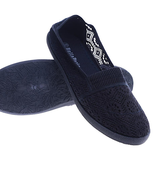 Przewiewne damskie tenisówki slip on z koronki Granatowe /C1-2 14053 S151/