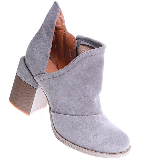 Modne botki damskie na klocku SZARE /E10-3 6218 S476/ 