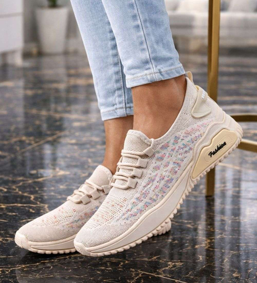 Beżowe męskie buty sportowe z elastycznego materiału /E2-1 14160 S237/