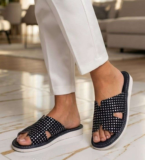 Skórzane domowe klapki kapcie Czarne /G4-1 14975 S194/