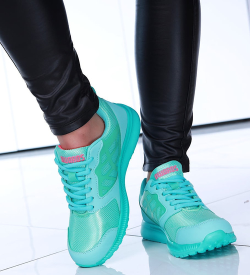 Sznurowane miętowe sportowe buty damskie /D5-3 15135 T380/