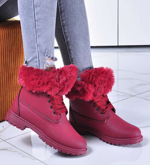 Ocieplane damskie trapery z futerkiem Bordowe /G1-2 10315 S484/ Ocieplane damskie trapery z futerkiem Bordowe /G1-2 10315 S484/