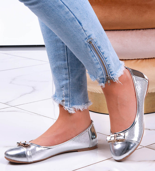 Srebrne balerinki damskie z kokardką /A2-2 13143 S199/