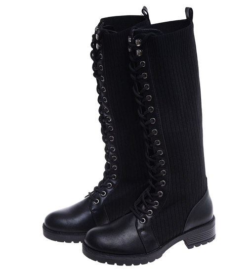 Wysokie czarne damskie glany trapery /D9-3 18086 T432/