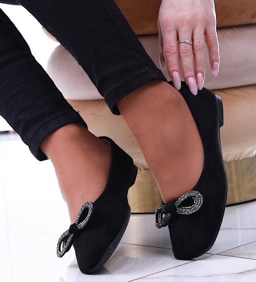 Wiosenne balerinki z błyszczącą kokardką Czarne /G11-2 13709 T213/