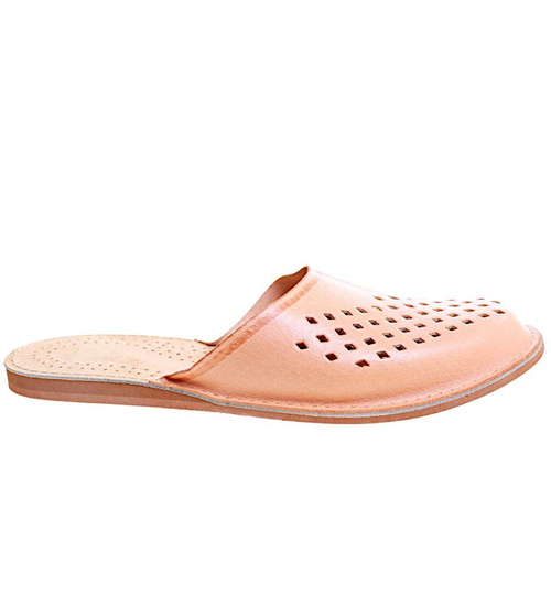 Skórzane klapki domowe ażurowe kapcie /G7-1 7555 S195/