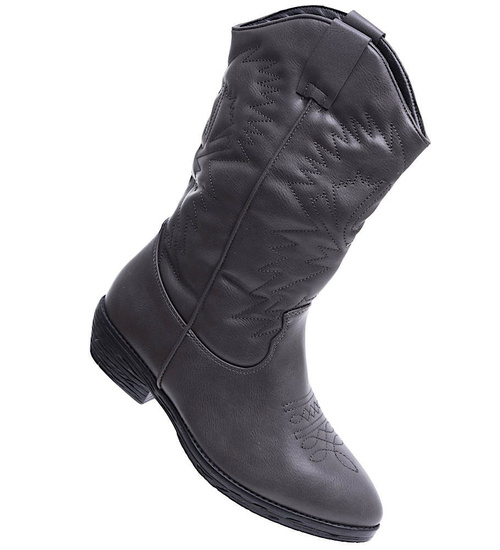 Damskie szare kowbojki ocieplane na niskim obcasie /B6-3 15314 S296/