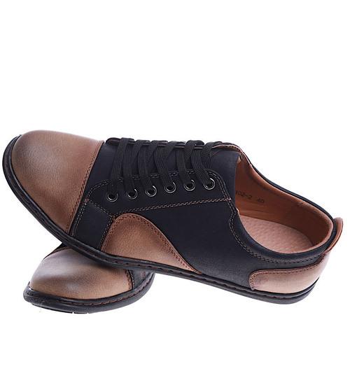 Czarno brązowe sznurowane półbuty /D7-1 14846 T219/