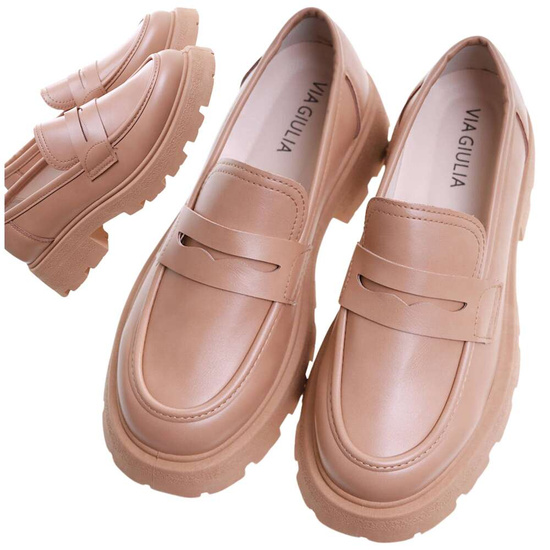 Beżowe półbuty damskie na platformie /A1-2 17202 T234/