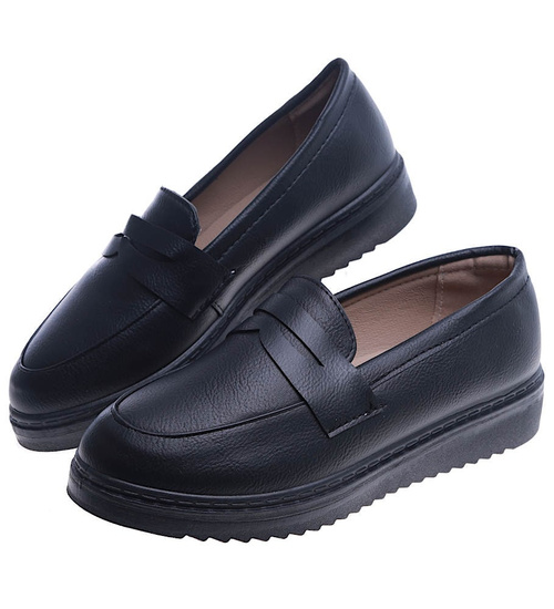 Wsuwane loafersy damskie na płaskim obcasie /E8-3 13678 T339/