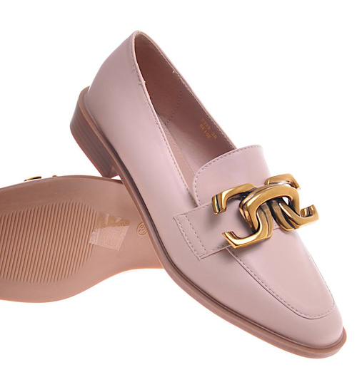 Beżowe półbuty oxfordy z ozdobą /A9-2 11599 T581/