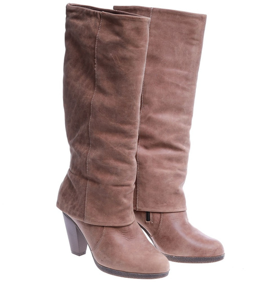 Skórzane kozaki damskie na słupku Khaki /H2 A2-1 SR585/